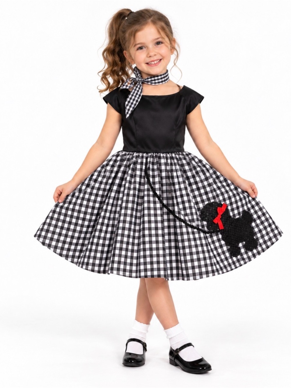 NWT Halloween Black & White Gingham Poodle Kids Halloween Costume Dress